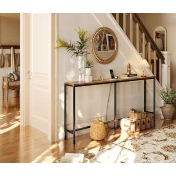SUPERJARE 70 Inch Console Table with Outlet, Sofa Table with Charging Station, Narrow Entryway Table...