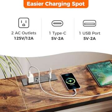 SUPERJARE Console Table with Charging Station - 70 Inch