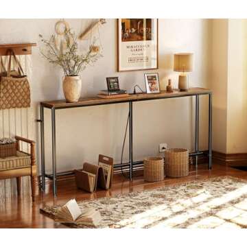 SUPERJARE Console Table with Charging Station - 70 Inch