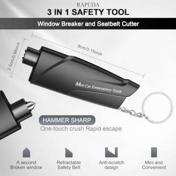 RAPUDA Window Breaker Seatbelt Cutter - Essential 3-in-1 Car Safety Tool