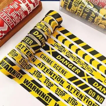 YUBX Caution Line Washi Tape Set 16 Rolls Yellow Red Boundary Masking Transportation Toy Decorative Tapes for Arts, DIY Crafts, Journals, Planners, Scrapbook, Wrapping
