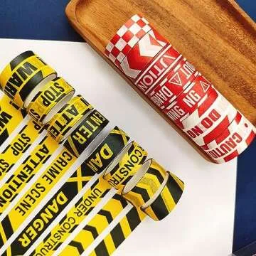 YUBX Caution Line Washi Tape Set 16 Rolls Yellow Red Boundary Masking Transportation Toy Decorative Tapes for Arts, DIY Crafts, Journals, Planners, Scrapbook, Wrapping