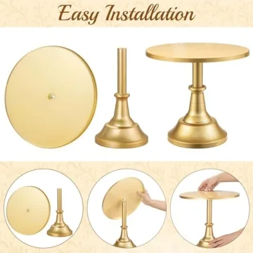 HBlife 3 Pcs Cake Stand, Gold Cake Stand Set Disc Diameter 8" 10" 12", Perfect Dessert Table Display Set, Cupcake&Cake Stands for Party, Wedding, Birthday, Baby Shower, Anniversary (Metal)