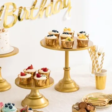 HBlife 3 Pcs Cake Stand, Gold Cake Stand Set Disc Diameter 8" 10" 12", Perfect Dessert Table Display Set, Cupcake&Cake Stands for Party, Wedding, Birthday, Baby Shower, Anniversary (Metal)