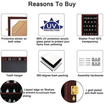 KCRasan Arrowhead Display Case - Native American Arrowhead Shadow Box Wall Mount Arrowhead Collection Display Cabinet with Uv Protection Cherry