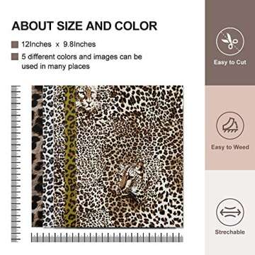 Sov 5pcs/Set Patterned Metallic Heat Transfer Vinyl Foil HTV Craft Film Leopard Bundle Garment Clothing for T-Shirt Decoration DIY Craft Material (12" x 9.8")…