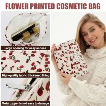 WOVOWOVO Corduroy Tote Bag for Women,Travel Reusable Grocery Shopping Shoulder Bag with Inner Pocket for Work Beach Travel and Shopping Grocery(Beige, Rose)