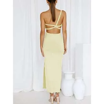 ANRABESS Women Summer One Shoulder Sleeveless Maxi Dress Cutout Sexy Bodycon Semi Formal Dinner Date Vacation Dresses Almond X-Large