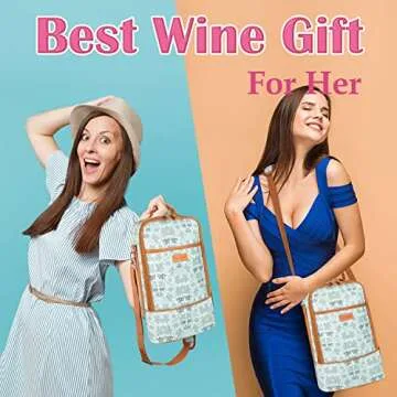 Tirrinia Insulated 2 Bottle Wine Gift Tote Bag - Wine Tumbler Glass Cooler Carrier for BYOB Restaurants, Wine Tasting, Travel, Park, Beach, Great Wine Lover Gift, White Flower