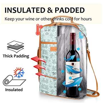 Tirrinia Insulated 2 Bottle Wine Gift Tote Bag - Wine Tumbler Glass Cooler Carrier for BYOB Restaurants, Wine Tasting, Travel, Park, Beach, Great Wine Lover Gift, White Flower