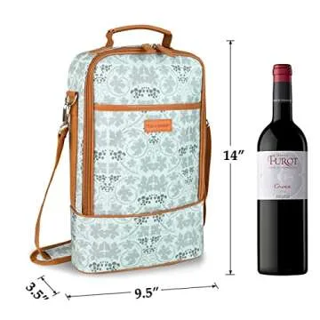 Tirrinia Insulated 2 Bottle Wine Gift Tote Bag - Wine Tumbler Glass Cooler Carrier for BYOB Restaurants, Wine Tasting, Travel, Park, Beach, Great Wine Lover Gift, White Flower