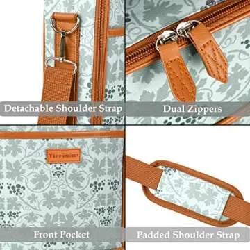 Tirrinia Insulated 2 Bottle Wine Gift Tote Bag - Wine Tumbler Glass Cooler Carrier for BYOB Restaurants, Wine Tasting, Travel, Park, Beach, Great Wine Lover Gift, White Flower