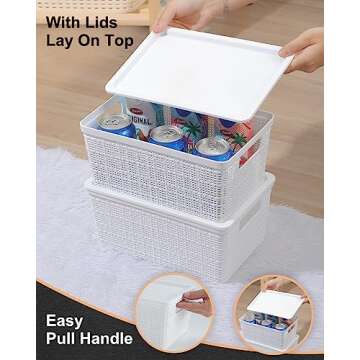 EOENVIVS Plastic Storage Baskets with Lids Lidded Storage Bins Pantry Organization and Storage Conta...