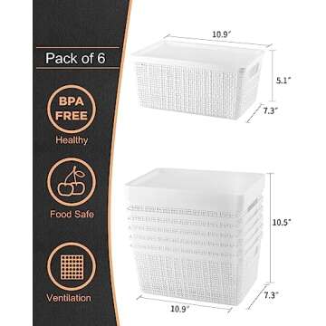 EOENVIVS Plastic Storage Baskets with Lids Lidded Storage Bins Pantry Organization and Storage Containers Organizer Bins for Shelves Drawers Desktop Closet Playroom Classroom Office,White