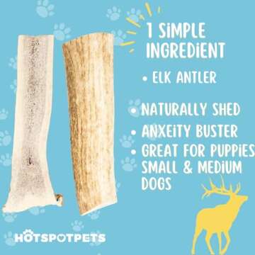 Small Premium Split Elk Antlers for Dogs - 4''-5'' Inch Long Dog Chews (3 Pack) Naturally Shed Antle...