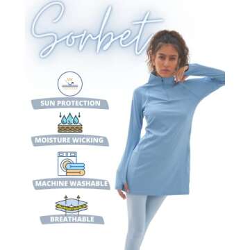 Sorbet Womens Long Sleeve Tops - Lightweight Women's UPF 50+ SPF Shirts for Women Long Sleeve - Athl...