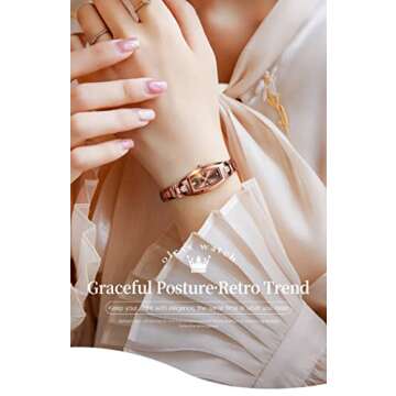 OLEVS Women Rose Gold Watches Slim Thin Small Face Square Diamond Ladies Elegant Dress Tungsten Wrist Watch