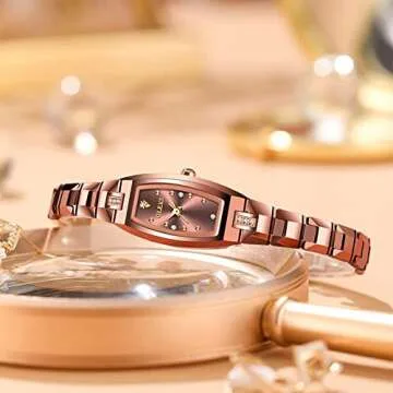 OLEVS Women Rose Gold Watches Slim Thin Small Face Square Diamond Ladies Elegant Dress Tungsten Wrist Watch