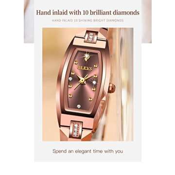 OLEVS Women Rose Gold Watches Slim Thin Small Face Square Diamond Ladies Elegant Dress Tungsten Wrist Watch