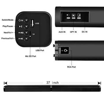 NA TV Sound bar, Bluetooth soundbar Speaker for tv with Surround Sound Home Theater System combinable Desgin, 4 Driver Speakers，tv/pc/Phone/Tablet Connection Remote Control，Wall Mountable
