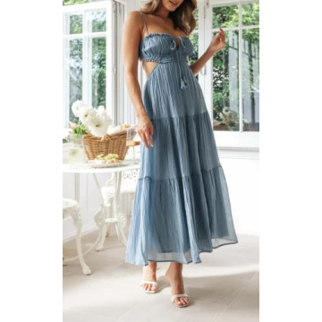 Leyajedol Women Y2k Bodycon Long Dress Spaghetti Strap Low Cut Dress Casual Backless Flowy Maxi Dress Sexy Clubwear Z-Blue
