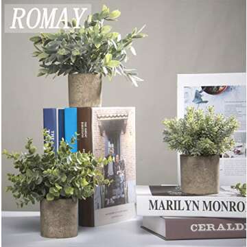 ROMAY 3 Pack Mini Potted Artificial Plants - Eucalyptus Greenery for Home Office