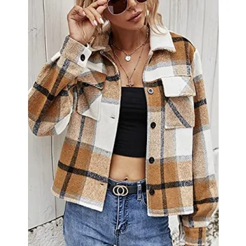 Yeokou Women's Cropped Flannel Plaid Shacket for All Occasions