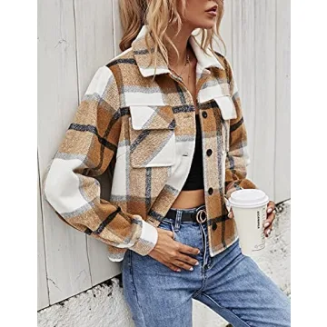 Yeokou Women's Cropped Flannel Plaid Shacket for All Occasions