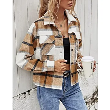 Yeokou Women's Cropped Flannel Plaid Shacket for All Occasions