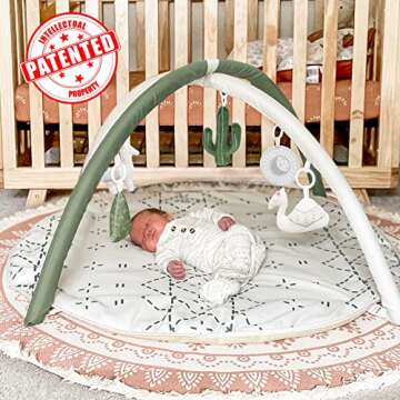 Tummy Time Mat with 6 Toys, Macrame Baby Play Mat for Newborn, Baby Gym with 12 Milestone Cards, Sta...