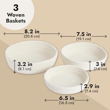 Juvale Small Round Cotton Rope Storage Baskets for Home
