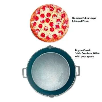 Bayou Classic 7439 16-in Cast Iron Double-Handled Skillet w/Pour Spouts Features Large Loop Handles Perfect For Breakfast Roast Pan Frying Sautéing and Baking