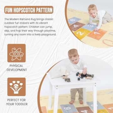 The Modern Ramona Playroom Rug- ABC Rug- Hopscotch Rug- 4'7'' x 6'6'' Machine Washable Kids Rug - Neutral Playroom Decor- Kids Room Rug- Alphabet- Kids Rugs for Playroom- ABC Numbers Rug, Large