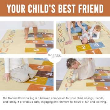 The Modern Ramona Playroom Rug- ABC Rug- Hopscotch Rug- 4'7'' x 6'6'' Machine Washable Kids Rug - Neutral Playroom Decor- Kids Room Rug- Alphabet- Kids Rugs for Playroom- ABC Numbers Rug, Large