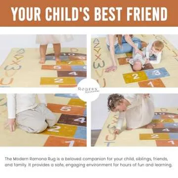 The Modern Ramona Playroom Rug- ABC Rug- Hopscotch Rug- 4'7'' x 6'6'' Machine Washable Kids Rug - Neutral Playroom Decor- Kids Room Rug- Alphabet- Kids Rugs for Playroom- ABC Numbers Rug, Large