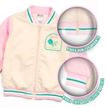 Barbie Girls Bomber Jacket, Zip-Up Bomber Jacket for Girls, Girl Power Outerwear, Varsity Jacket for Girls