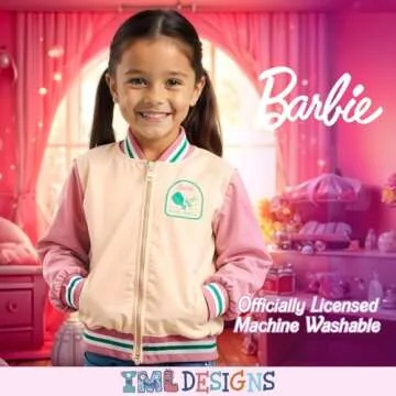 Barbie Girls Bomber Jacket, Zip-Up Bomber Jacket for Girls, Girl Power Outerwear, Varsity Jacket for Girls
