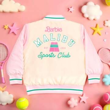 Barbie Girls Bomber Jacket, Zip-Up Bomber Jacket for Girls, Girl Power Outerwear, Varsity Jacket for Girls