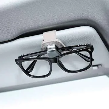 Mudder 2 Packs Sunglasses Holder for Car Universal Visor Sunglasses Holder Clip Leather Eyeglasses Hanger and Ticket Card Clip Eyeglasses Mount for Car(Gray)