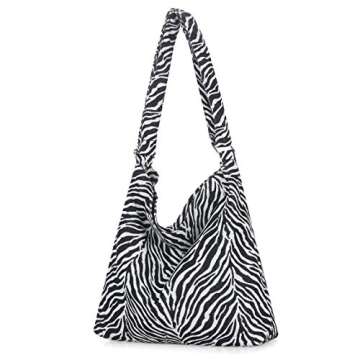 Covelin Women's Retro Large Size Canvas Shoulder Bag Hobo Crossbody Handbag Casual Tote Zebra White