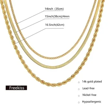 Freekiss Gold Necklace for Women Herringbone Necklace for Women,Simple Gold Layered Necklaces Chunky 14k Gold Plated Necklace Gold Chain Gold Jewelry Gift for Women