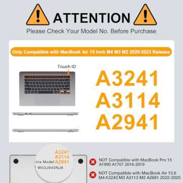 MOSISO Compatible with MacBook Air 15 inch Case M4 M3 M2 2025 2024 2023 Release A3241 A3114 A2941 wi...