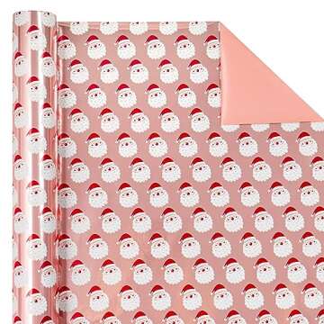 WRAPAHOLIC Reversible Christmas Wrapping Paper - Mini Roll - 17 Inch X 33 Feet - Santa Claus and Solid Rose Cold Design with Metallic Foil Shine for Chrsitmas, Holiday, Party Celebration