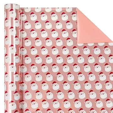 WRAPAHOLIC Reversible Christmas Wrapping Paper - Mini Roll - 17 Inch X 33 Feet - Santa Claus and Solid Rose Cold Design with Metallic Foil Shine for Chrsitmas, Holiday, Party Celebration