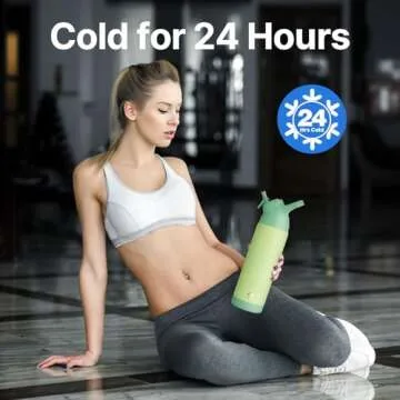 Insulated Water Bottle with Straw - Encool Stainless Steel Water Bottle, Reusable Leakproof and BPA-...