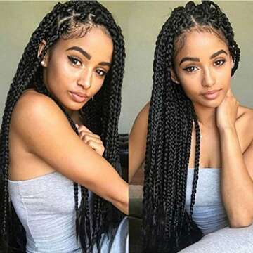 24Inch Long Box Braids Crochet Braids Hand Made Braiding Hair Black Color Synthetic Jumpo Box Braids...