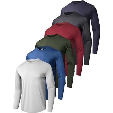 6 Pack Men's Quick Dry Long Sleeve Shirts - Moisture Wicking UV Protection