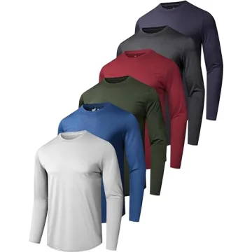 6 Pack Men's Quick Dry Long Sleeve Shirts - Moisture Wicking UV Protection