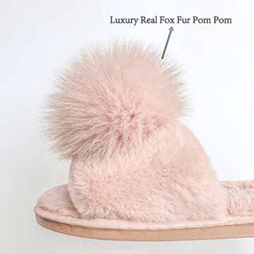 HIPRETTYUS Women Slippers with Real Fox Fur Comfort
