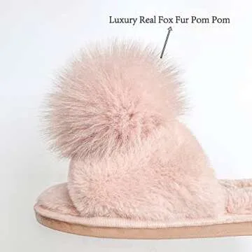 HIPRETTYUS Women Slippers with Real Fox Fur Comfort